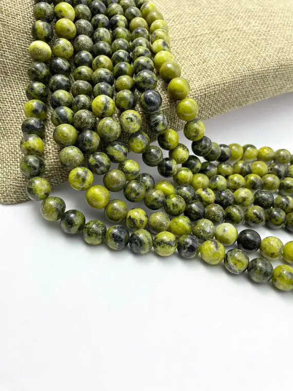 8mm 10mm Smooth Round Yellow Serpentine Beads, Loose Beads, Full Strand 15”, Gemstone Beads, Beads For Jewelry Making