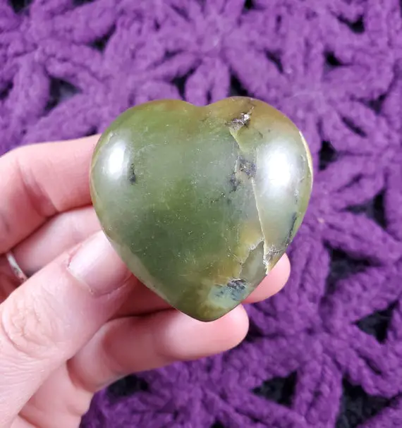 Serpentine Heart Green Stone Crystal Stones Crystals Polished Love Puffy Heart Shaped Chakra India Indian Green Serpentine