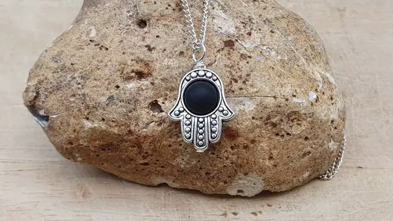 Hamsa Shungite Pendant Necklace. 5% Carbon From Kazakhstan (does Not Conduct Electricity). Reiki Jewelry. Necklaces For Women.