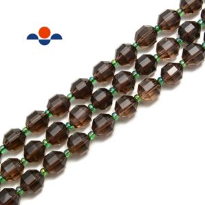 Shop Smoky Quartz Beads! Smoky Quartz Prism Cut Double Point Faceted Round Beads 9x10mm 15.5'' Strand | Natural genuine beads Smoky Quartz beads for beading and jewelry making.  #jewelry #beads #beadedjewelry #diyjewelry #jewelrymaking #beadstore #beading #affiliate #ad