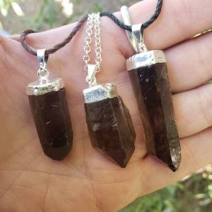 Smoky Quartz Raw Crystal Point Pendant Necklace – Protection Necklace – Energy Cleansing – Positive Energy – Minimalist – Grounding Necklace | Natural genuine Gemstone pendants. Buy crystal jewelry, handmade handcrafted artisan jewelry for women.  Unique handmade gift ideas. #jewelry #beadedpendants #beadedjewelry #gift #shopping #handmadejewelry #fashion #style #product #pendants #affiliate #ad