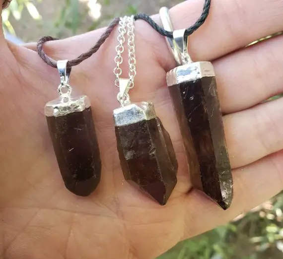 Smoky Quartz Raw Crystal Point Pendant Necklace - Protection Necklace - Energy Cleansing - Positive Energy - Minimalist - Grounding Necklace