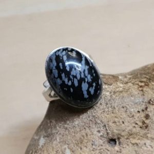 Shop Snowflake Obsidian Rings! Snowflake Obsidian ring. Statement Adjustable 925 sterling silver rings for women. Reiki jewelry uk. Virgo jewelry.  18x13mm stone | Natural genuine Snowflake Obsidian rings, simple unique handcrafted gemstone rings. #rings #jewelry #shopping #gift #handmade #fashion #style #affiliate #ad