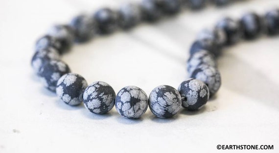 M/ Snowflake Obsidian 12mm/ 10mm Round Beads Matte Finish 16" Strand Natural Black/gray Gemstone Beads For Jewelry Making