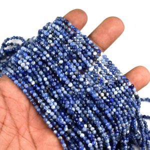 Shop Sodalite Faceted Beads! Genuine AAA Natural Blue Sodalite Micro Faceted 3 mm 4 mm 12 Inch Gemstone Beads | Wholesale Beads,Round Bead,Loose Bead | Mother's day Gift | Natural genuine faceted Sodalite beads for beading and jewelry making.  #jewelry #beads #beadedjewelry #diyjewelry #jewelrymaking #beadstore #beading #affiliate #ad