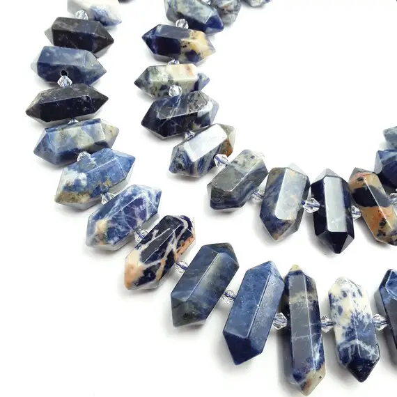 Sodalite Graduated Center Drill Faceted Points Beads Size 13-25mm 15.5" Strand