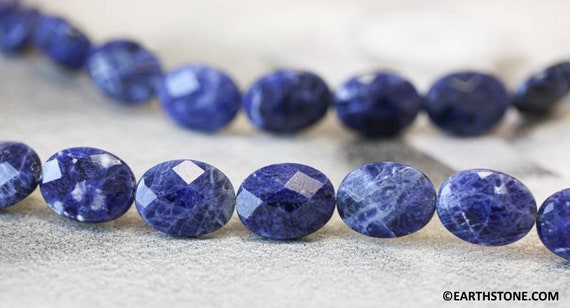 L/ Sodalite 15x20mm Faceted Flat Oval 16" Strand Natural Deep Blue Sodalite Gemstone Beads For Jewelry Making