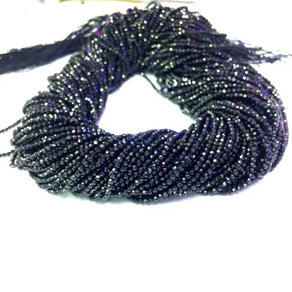 Natural Black Spinel 2mm 3mm 4mm Micro Faceted Round Beads Tiny Black Gemstone Small Spinel Black Spacer Semi Precious Stones Beads