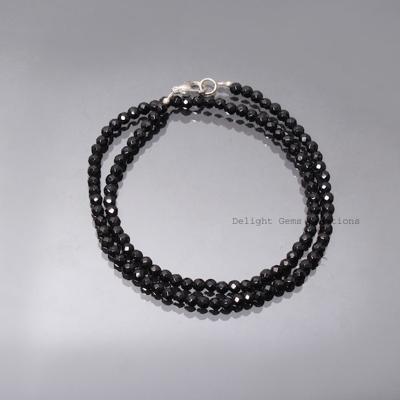 Aaa Black Spinel Beaded Necklace-sparkling Spinel Jewelry-4-4.5mm Faceted Round Black Gemstone Necklace-925 Lobster Clasp-gifts For Her /him