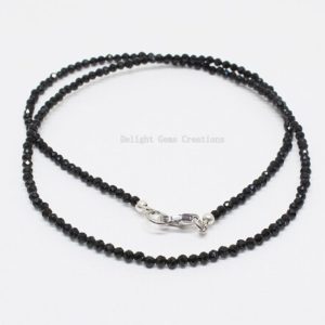 Shop Spinel Necklaces! Natural Black Spinel Beaded Necklace, 2mm Black Spinel Micro Faceted Round Beads Necklace, Sparkling Black Bead Necklace Minimalist Jewelry | Natural genuine Spinel necklaces. Buy crystal jewelry, handmade handcrafted artisan jewelry for women.  Unique handmade gift ideas. #jewelry #beadednecklaces #beadedjewelry #gift #shopping #handmadejewelry #fashion #style #product #necklaces #affiliate #ad