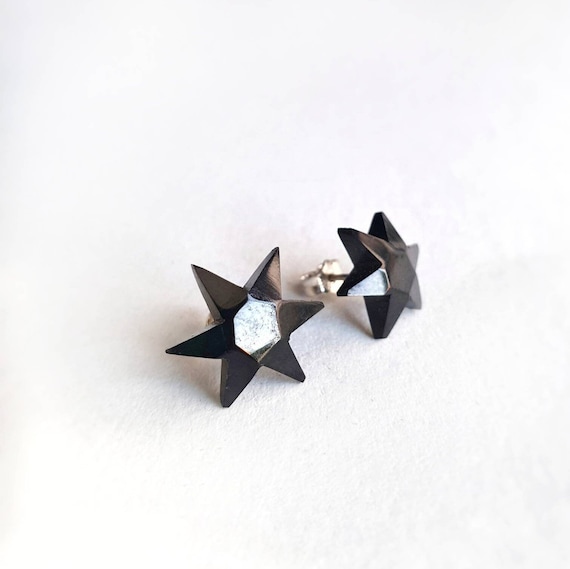 Star Earrings Black Jet| Women Stud Earrings| Star Earrings| Black Studs|gothic Earrings| Azabache Earrings| Jet Earrings| Mourning Jewelry