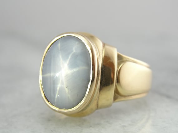 Retro 14k Gold Star Sapphire Ring, Bezel Set Cocktail Ring Retro 14k Gold Star Sapphire Ring, Bezel Set Cocktail Ring