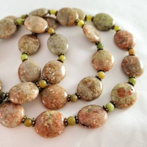 Shop Serpentine Necklaces! Statement ocean jasper & "jade" serpentine necklace. Fall rainbow: Brick red, orange, gold yellow, olive green speckled gemstone jewelry. | Natural genuine Serpentine necklaces. Buy crystal jewelry, handmade handcrafted artisan jewelry for women.  Unique handmade gift ideas. #jewelry #beadednecklaces #beadedjewelry #gift #shopping #handmadejewelry #fashion #style #product #necklaces #affiliate #ad