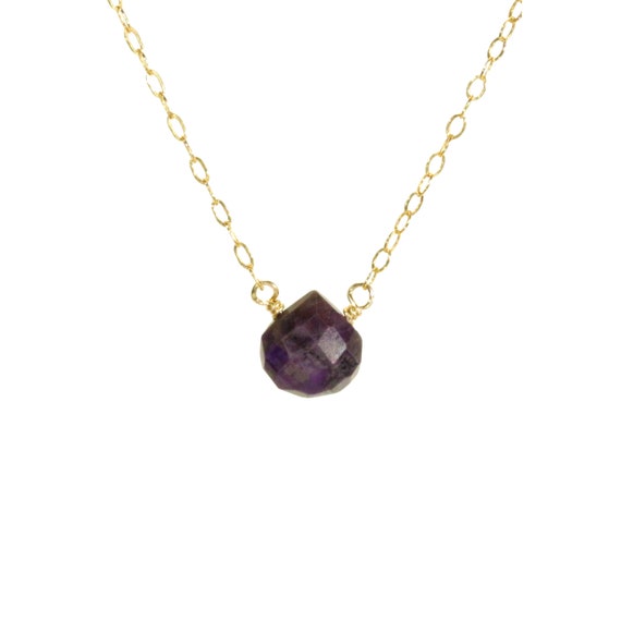 Sugilite Necklace, Purple Stone Necklace, Cyclosilicate Necklace, A Drop Of Purple Sugilite Wire Wrapped Onto A 14k Gold Filled Chain