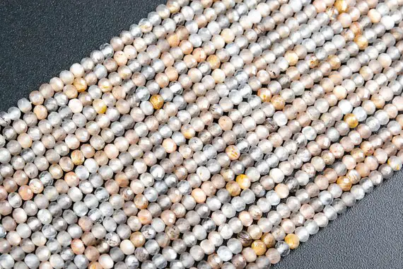 Genuine Natural Orange & Gray Sunstone Hematite Inclusions Loose Beads Faceted Rondelle Shape 3x2mm