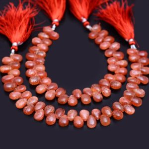 Shop Sunstone Bead Shapes! AAA+ Sunstone Gemstone 7x10mm Pear Briolette Smooth Beads | 8inch Strand | Natural Sunstone Fire Semi Precious Gemstone Loose Briolettes | Natural genuine other-shape Sunstone beads for beading and jewelry making.  #jewelry #beads #beadedjewelry #diyjewelry #jewelrymaking #beadstore #beading #affiliate #ad