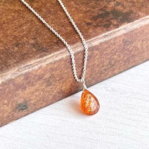 Sunstone Necklace, Smooth Orange Sunstone Teardrop Pendant, Sparkly Drop Birthstone, Layering Minimal Necklace, Minimalist Jewelry gift | Natural genuine Sunstone pendants. Buy crystal jewelry, handmade handcrafted artisan jewelry for women.  Unique handmade gift ideas. #jewelry #beadedpendants #beadedjewelry #gift #shopping #handmadejewelry #fashion #style #product #pendants #affiliate #ad