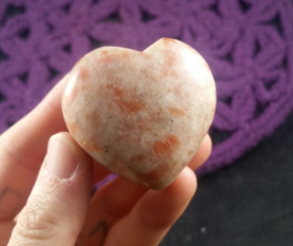 Sunstone Heart Crystal  Stones Carved Crystals Polished Sparkly Orange Carving Heart Shaped Rocks