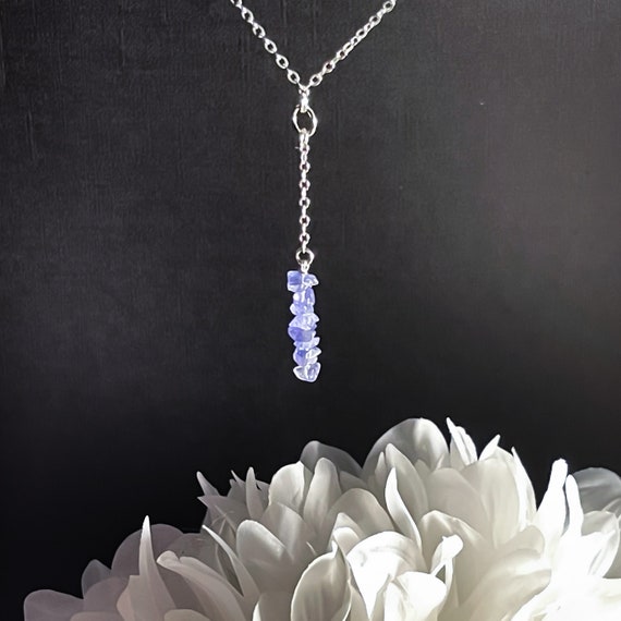 Dainty Tanzanite Y Necklace, Can Be Made Up To Plus Size Jewelry, Grounding Negative Protection Minimalist Tanzanite Jewelry