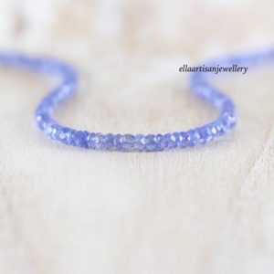 Shop Tanzanite Jewelry! Tanzanite Delicate Beaded Necklace in Sterling Silver, Gold or Rose Gold Filled, Dainty Gemstone Choker, Long layering Necklace for Women | Natural genuine Tanzanite jewelry. Buy crystal jewelry, handmade handcrafted artisan jewelry for women.  Unique handmade gift ideas. #jewelry #beadedjewelry #beadedjewelry #gift #shopping #handmadejewelry #fashion #style #product #jewelry #affiliate #ad