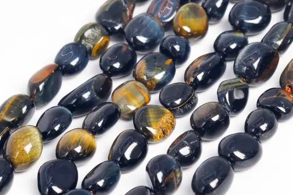 Genuine Natural Blue Tiger Eye Loose Beads Grade Aa Pebble Nugget Shape 6-8mm