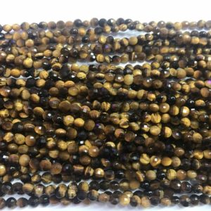 Shop Tiger Eye Bead Shapes! Faceted Yellow Tiger Eyes 4mm Flat Round Cut Grade A Natural Coin Beads 15 inch Jewelry Bracelet Necklace Material Supply | Natural genuine other-shape Tiger Eye beads for beading and jewelry making.  #jewelry #beads #beadedjewelry #diyjewelry #jewelrymaking #beadstore #beading #affiliate #ad