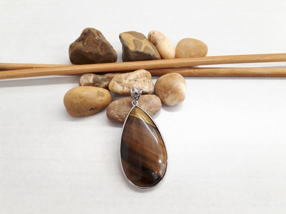 Tigers Eye Pendant Necklace -teardrop Genuine Tiger Eye Pendant - Tiger Eye Jewelry - Oval Pendant - Tiger Eye Necklace For Woman