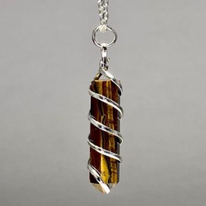 Tiger Eye Wire Wrapped Crystal Necklace, Tiger Eye Gemstone Pendant with Chain | Natural genuine Tiger Eye pendants. Buy crystal jewelry, handmade handcrafted artisan jewelry for women.  Unique handmade gift ideas. #jewelry #beadedpendants #beadedjewelry #gift #shopping #handmadejewelry #fashion #style #product #pendants #affiliate #ad