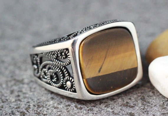 Man Tiger Eye Ring, Silver 925 Tiger Eye Ring, Mens Sterling Silver 925 Jewelry, Mens Handmade Ring, Ottoman Mens Ring, Tiger Eye Jewelry
