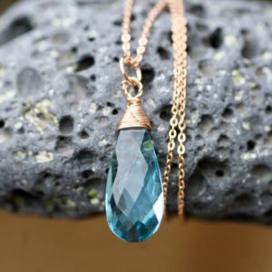 Shop Topaz Pendants! Light London Blue Topaz Pendant Rose Gold Filled , December Birthstone , Wire Wrapped | Natural genuine Topaz pendants. Buy crystal jewelry, handmade handcrafted artisan jewelry for women.  Unique handmade gift ideas. #jewelry #beadedpendants #beadedjewelry #gift #shopping #handmadejewelry #fashion #style #product #pendants #affiliate #ad