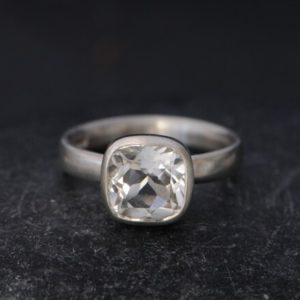 Shop Topaz Jewelry! Cushion Cut White Topaz Engagement Ring in Silver, Square White Topaz Ring | Natural genuine Topaz jewelry. Buy handcrafted artisan wedding jewelry.  Unique handmade bridal jewelry gift ideas. #jewelry #beadedjewelry #gift #crystaljewelry #shopping #handmadejewelry #wedding #bridal #jewelry #affiliate #ad