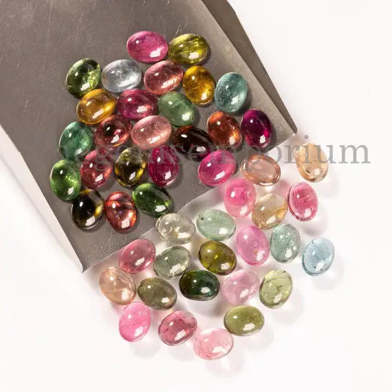 5 Pc Lot, Aa Quality Tourmaline 6x8mm, Oval Cabochon, Multi Tourmaline Cabochon, Smooth Calibrated Cabs,  Tourmaline Loose Cabs, Gemstones