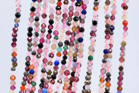 Genuine Natural Multicolor Tourmaline Loose Beads Grade Aa Faceted Round Shape 2mm