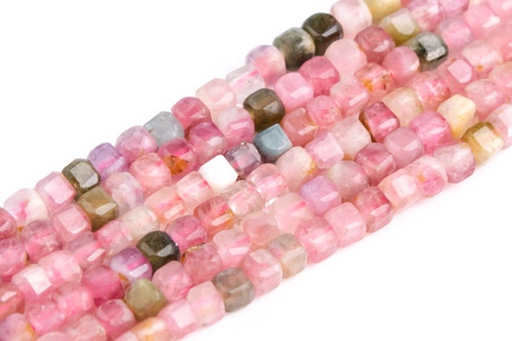Genuine Natural Multicolor Tourmaline Loose Beads Beveled Edge Faceted Cube Shape 2mm