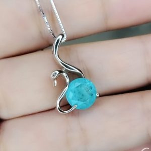 Shop Tourmaline Pendants! Blue Paraiba Necklace – Sterling Silver 2 CT Round Swan Pendant – 18KGP –  Blue Paraiba Tourmaline – Solitaire Minimalist Swan Necklace #160 | Natural genuine Tourmaline pendants. Buy crystal jewelry, handmade handcrafted artisan jewelry for women.  Unique handmade gift ideas. #jewelry #beadedpendants #beadedjewelry #gift #shopping #handmadejewelry #fashion #style #product #pendants #affiliate #ad