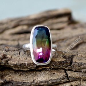 Bi Color Tourmaline Quartz Ring- 925 Sterling Silver Ring -Cushion Cut Multicolor Quartz Gift Ring -Birthstone Ring- Tourmaline Gift Ring | Natural genuine Gemstone rings, simple unique handcrafted gemstone rings. #rings #jewelry #shopping #gift #handmade #fashion #style #affiliate #ad