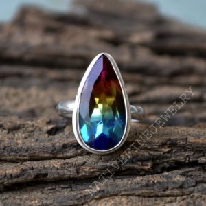 Shop Tourmaline Rings! Bi Color Tourmaline Quartz Ring- 925 Sterling Silver Ring -Pear Cut Multicolor Quartz Gift Ring -Birthstone Ring- Tourmaline Gift Ring | Natural genuine Tourmaline rings, simple unique handcrafted gemstone rings. #rings #jewelry #shopping #gift #handmade #fashion #style #affiliate #ad