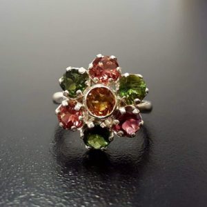 Shop Tourmaline Rings! Tourmaline Ring, Natural Tourmaline, October Ring, Flower Ring, Multicolor Ring, October Birthstone, Flower Vintage Ring, 925 Silver Ring | Natural genuine Tourmaline rings, simple unique handcrafted gemstone rings. #rings #jewelry #shopping #gift #handmade #fashion #style #affiliate #ad