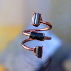 Tourmaline Ring | Rough Stone Ring | Statement Ring | Gemstone Ring | Copper Ring | Stackable Ring | Ring For Women | Handmade Ring | Gift | Natural genuine Tourmaline rings, simple unique handcrafted gemstone rings. #rings #jewelry #shopping #gift #handmade #fashion #style #affiliate #ad