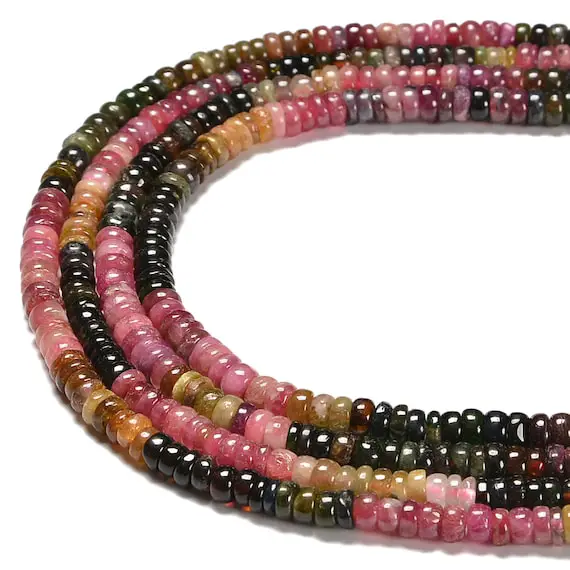 Natural Gradient Tourmaline Smooth Rondelle Beads Size 3x5mm 4x6mm 15.5''strand