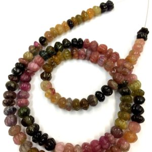Shop Tourmaline Rondelle Beads! Natural Tourmaline Melon Shape Beads Tourmaline Carving Beads Tourmaline Carving Rondelle Tourmaline Gemstone Beads 18" Full Strand | Natural genuine rondelle Tourmaline beads for beading and jewelry making.  #jewelry #beads #beadedjewelry #diyjewelry #jewelrymaking #beadstore #beading #affiliate #ad