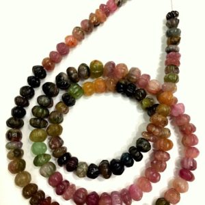 Shop Tourmaline Rondelle Beads! Natural Tourmaline Pumpkin Shape Beads Tourmaline Carving Beads Rare Tourmaline Rondelle Tourmaline Gemstone Beads Cyber Week Sale | Natural genuine rondelle Tourmaline beads for beading and jewelry making.  #jewelry #beads #beadedjewelry #diyjewelry #jewelrymaking #beadstore #beading #affiliate #ad