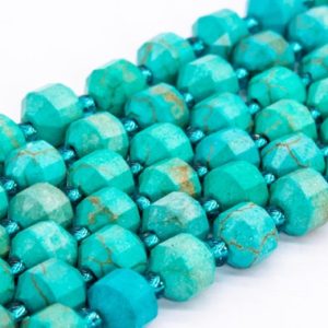 Shop Turquoise Faceted Beads! Genuine Natural Blue Green Turquoise Loose Beads Faceted Bicone Barrel Drum Shape 9x7mm | Natural genuine faceted Turquoise beads for beading and jewelry making.  #jewelry #beads #beadedjewelry #diyjewelry #jewelrymaking #beadstore #beading #affiliate #ad