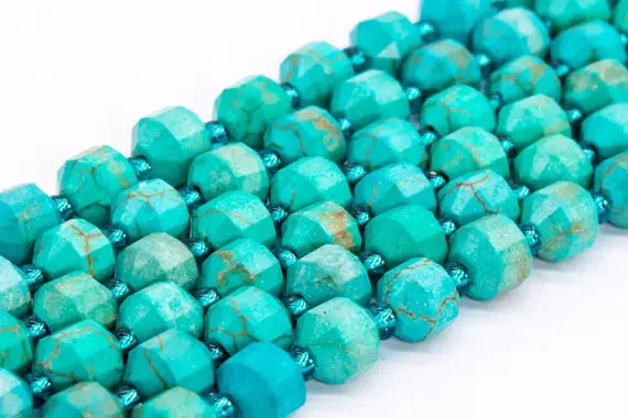 Genuine Natural Blue Green Turquoise Loose Beads Faceted Bicone Barrel Drum Shape 9x7mm