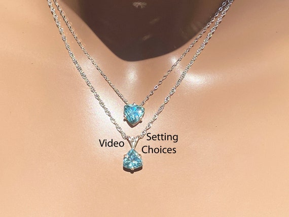 Sea Blue Moissanite Diamond Necklace/ Turquoise, Teal, Multi-blues / Very Clear 7 To 9 Mm Triangle  Real Moissanite/ Sterling Silver