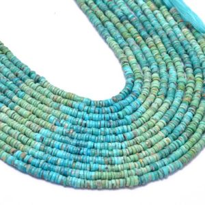 Shop Turquoise Rondelle Beads! Natural Multi Turquoise 3mm-4mm Heishi Smooth Beads | 13" Strand | Arizona Turquoise Semiprecious Gemstone Disc / Coin / Tyre Rondelle Beads | Natural genuine rondelle Turquoise beads for beading and jewelry making.  #jewelry #beads #beadedjewelry #diyjewelry #jewelrymaking #beadstore #beading #affiliate #ad
