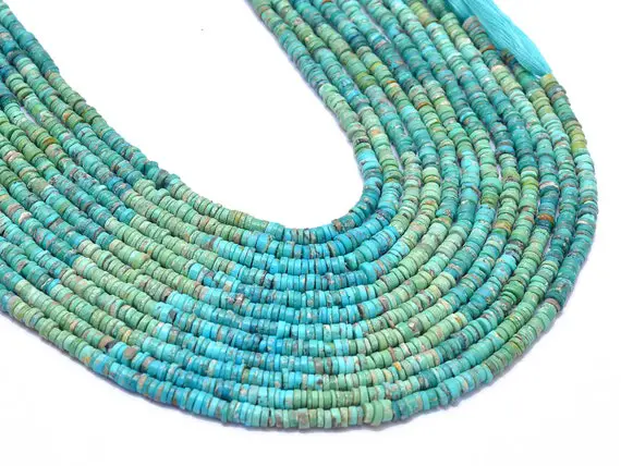 Natural Multi Turquoise 3mm-4mm Heishi Smooth Beads | 13" Strand | Arizona Turquoise Semiprecious Gemstone Disc / Coin / Tyre Rondelle Beads