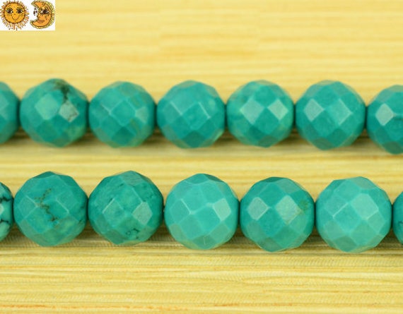 Turquoise,15 Inch Full Strand Natural Green Turquoise Faceted(64 Faces) Round Beads 4mm 6mm 8mm 10mm For Choice