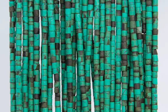 Brown Green Howlite Loose Beads Round Tube Shape 2x2mm