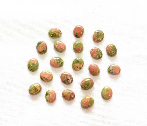 9x11mm, Unakite Cabochons, Smooth Polished Unakite, Puffed Oval Shape Gemstone For Jewelry Making, 10 Pcs Lot, 9x11mm #ar0221